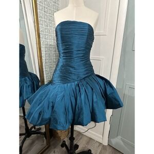 Ronny Kobo Ruched Asymmetrical Strapless Taffeta Party Dress Size XXS